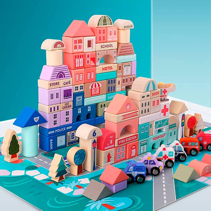 Sada tiež obsahuje puzzle podložku, na ktorej môžu deti stavať mesto