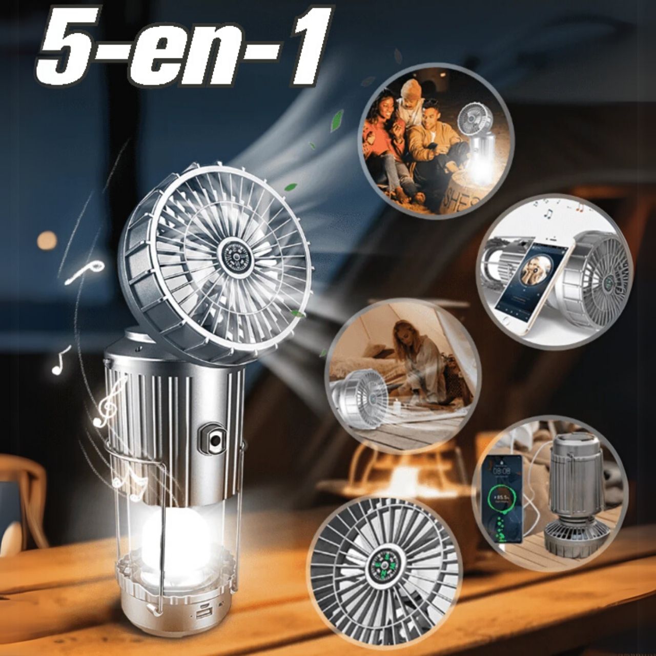 Fan, multifunkčný 5 v 1 solárny LED svetlo s ventilátorom