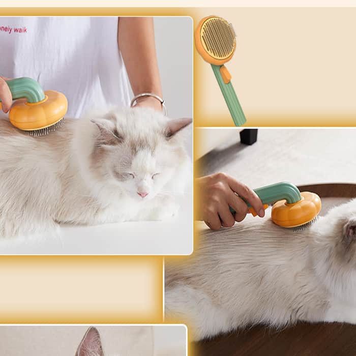 PumpkinComb, kefa pre domáce zvieratá s tlačidlom pre jednoduché očistenie